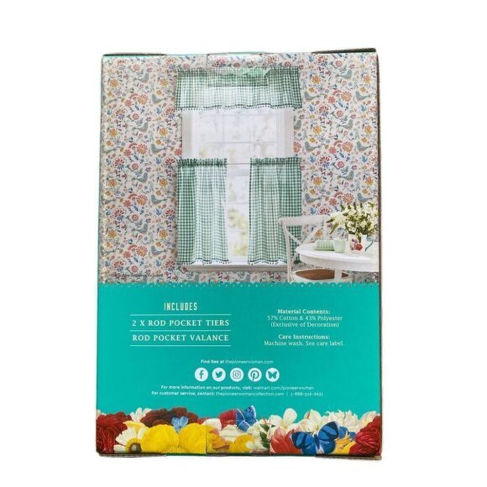 The Pioneer Woman Charming Check Gingham, Small Window‎ 3 piece Curtain Set New! - Picture 2 of 5